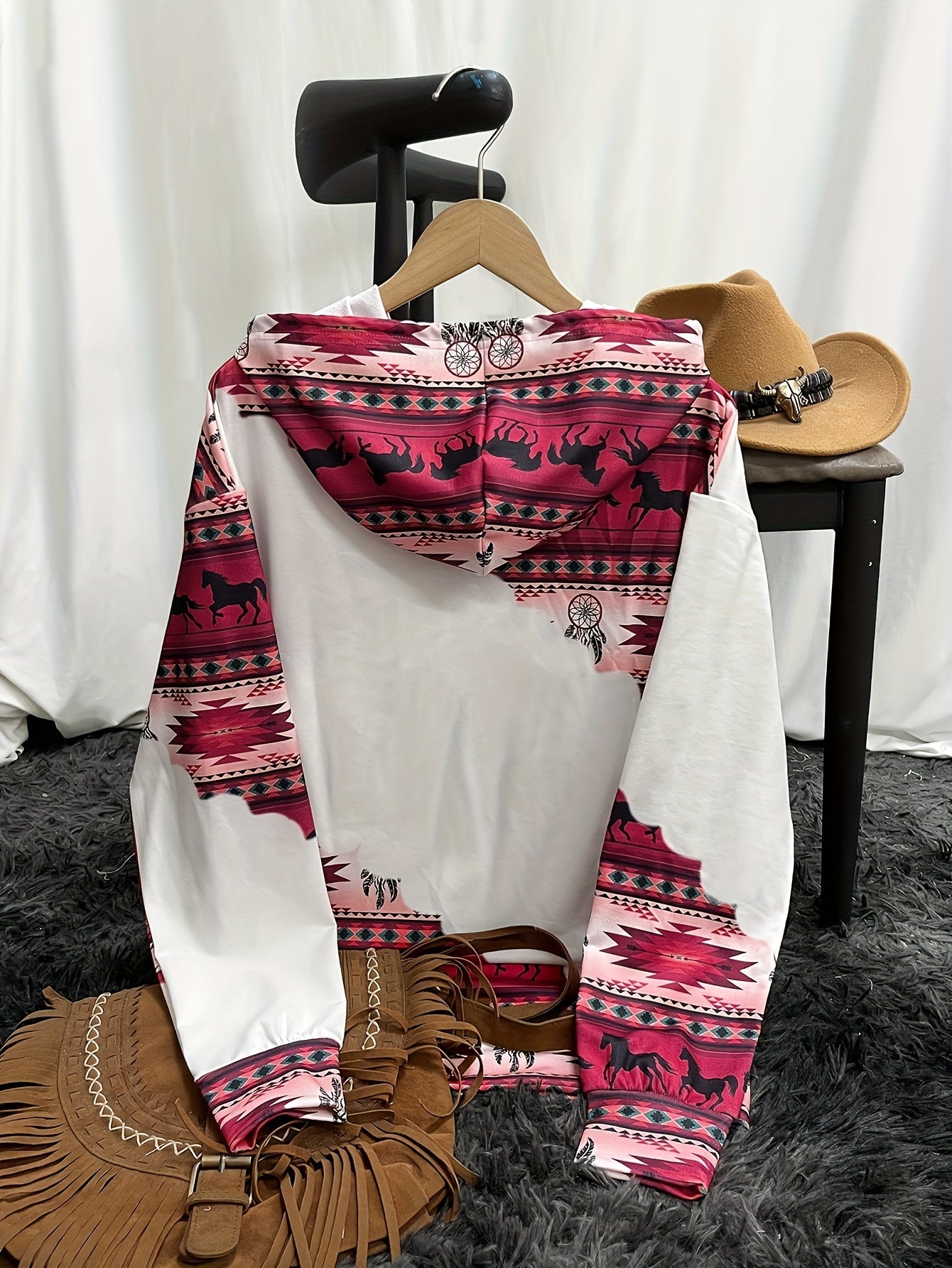 Strickoberteil im Vintage-Stil mit Kapuze Pullover