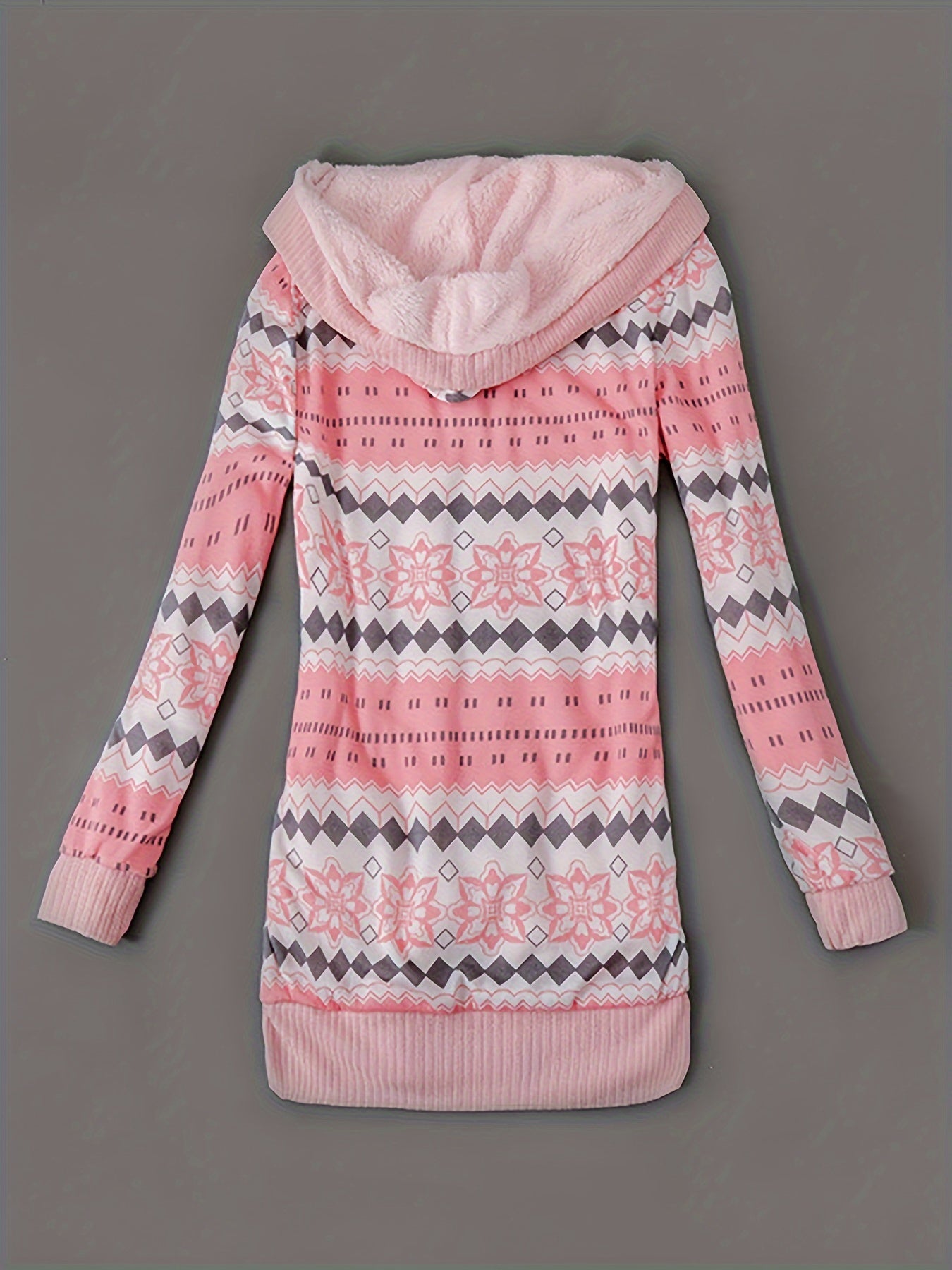 Kapuzenpullover mit Knopfleiste vorne und Geo-Print, lässiger, langärmeliger Cardigan