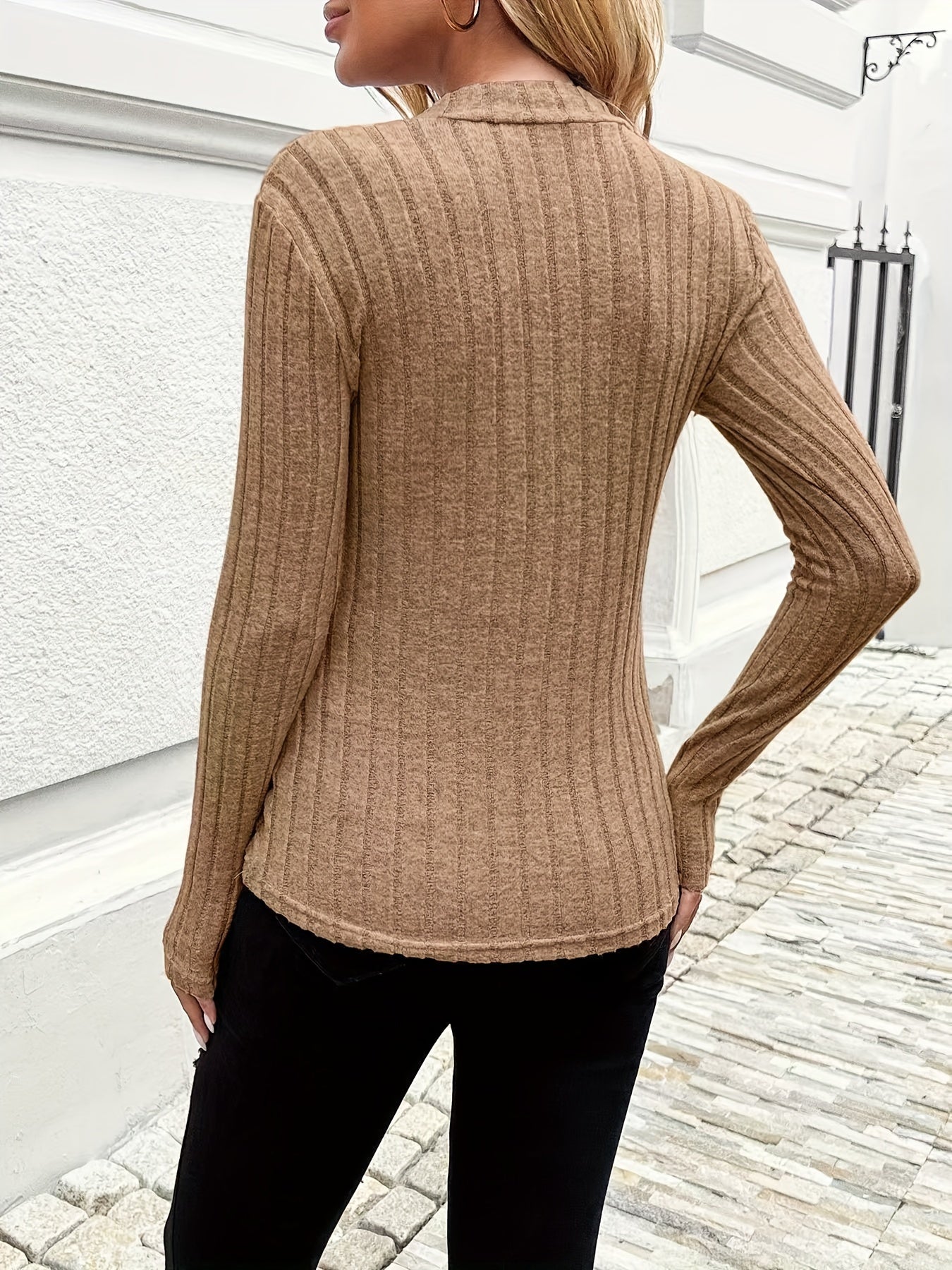 Einfarbiges Long-Shirt mit Rundhalsausschnitt, Pullover Rollkragen