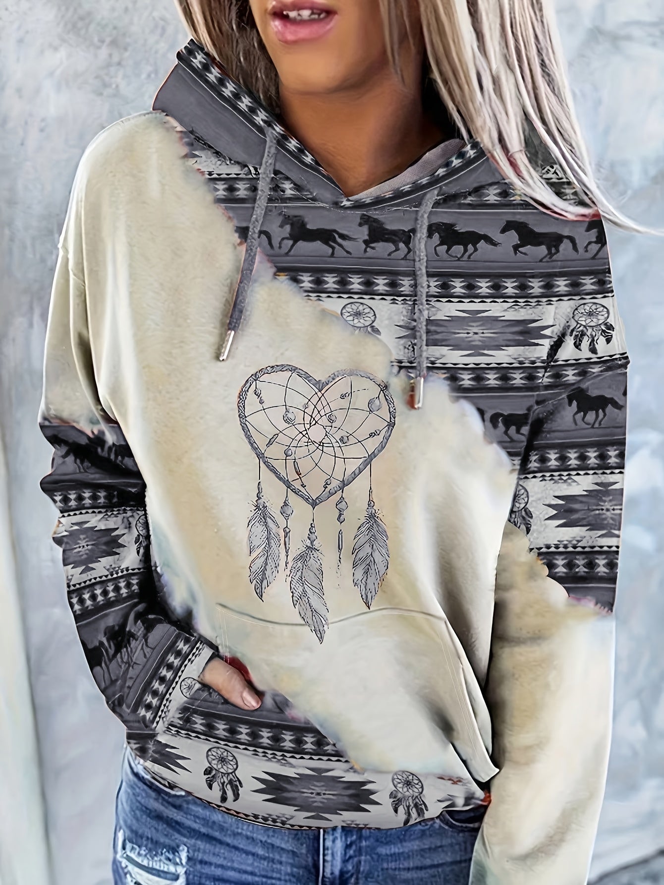 Strickoberteil im Vintage-Stil mit Kapuze Pullover