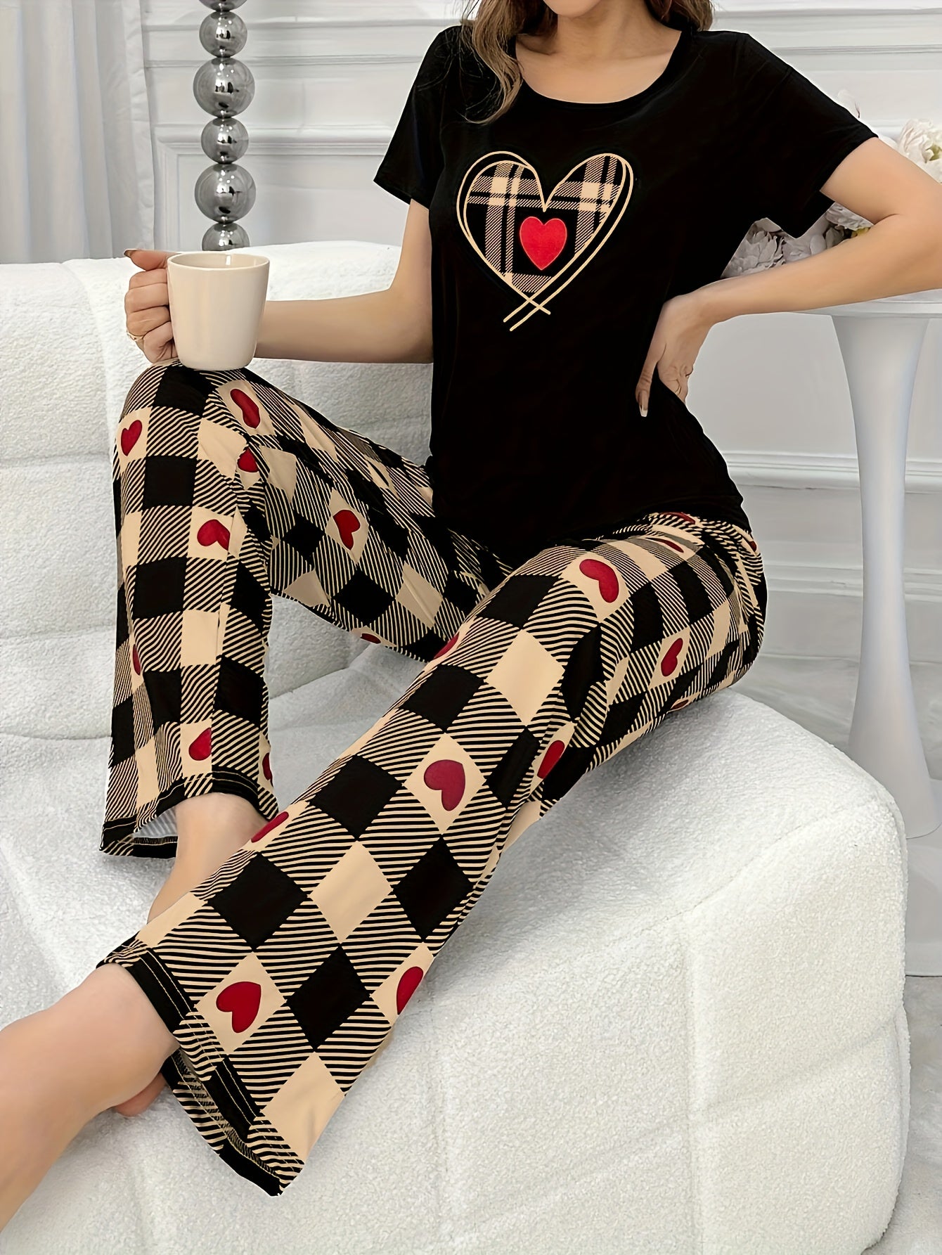 Damen Mädchen Pyjama Schlafanzug 2-teiliges Set