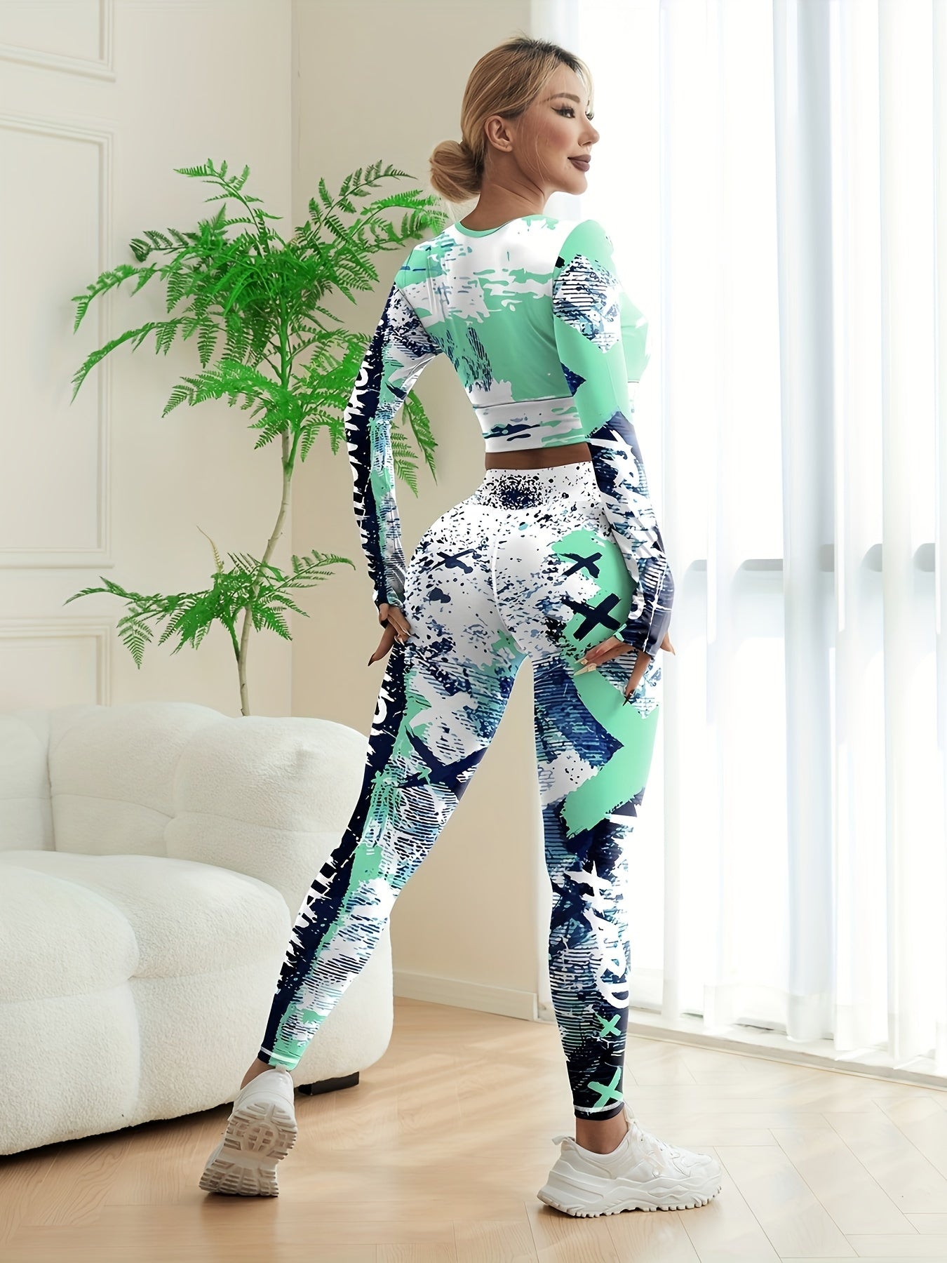 Batik-Sportset für Damen, Activewear-Workout-Oberteil und Leggings