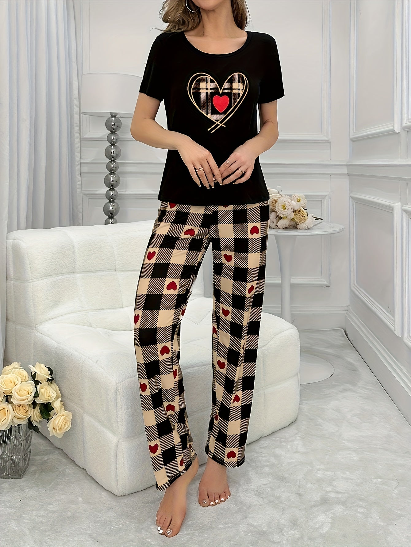 Damen Mädchen Pyjama Schlafanzug 2-teiliges Set