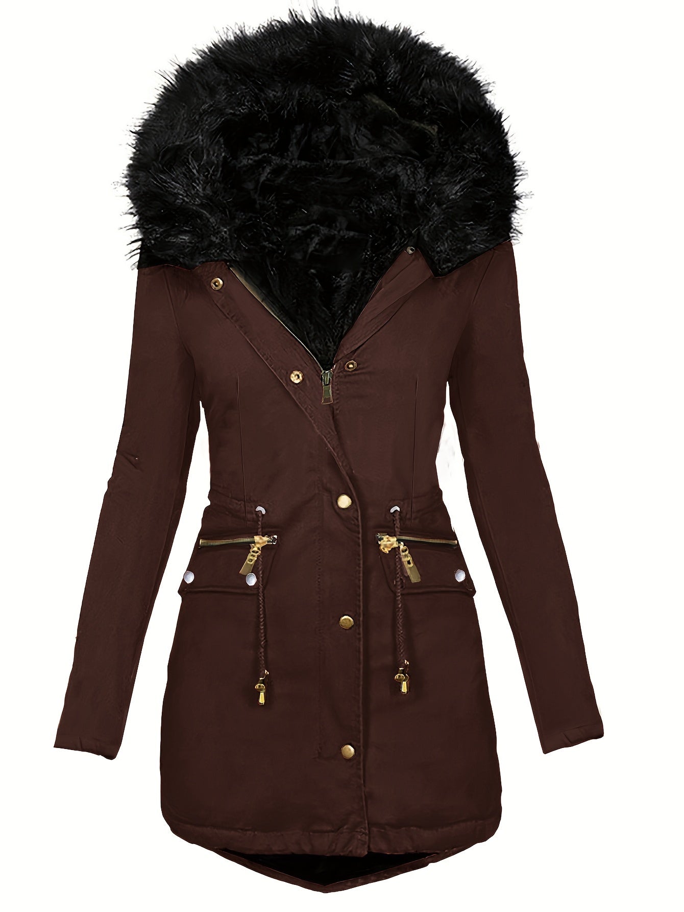 Zip-up Fuzzy Parka-Mantel mit Kapuze und Reißverschluss für Damen