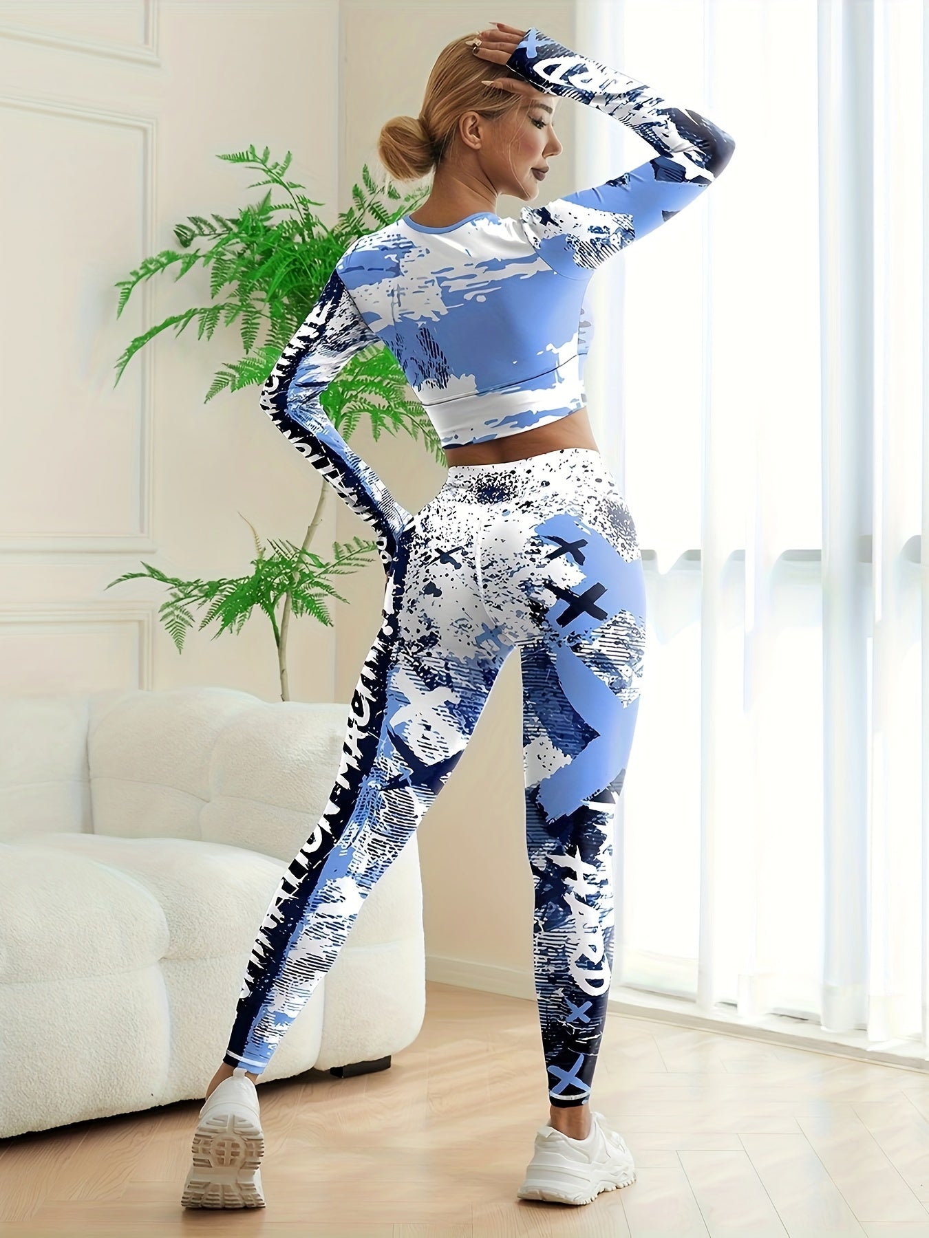 Batik-Sportset für Damen, Activewear-Workout-Oberteil und Leggings