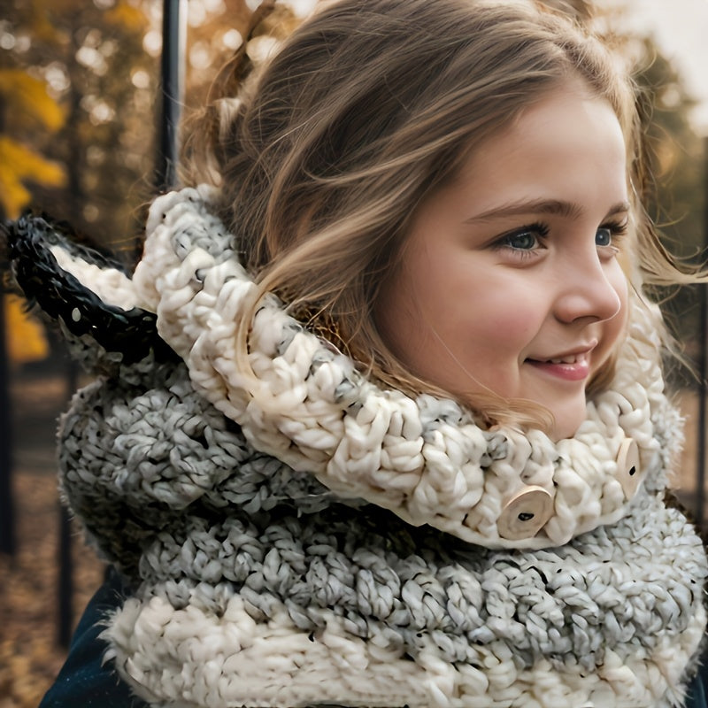 Gestrickte Kapuzenschalmütze mit Tiermotiven – 5-12 Jahre