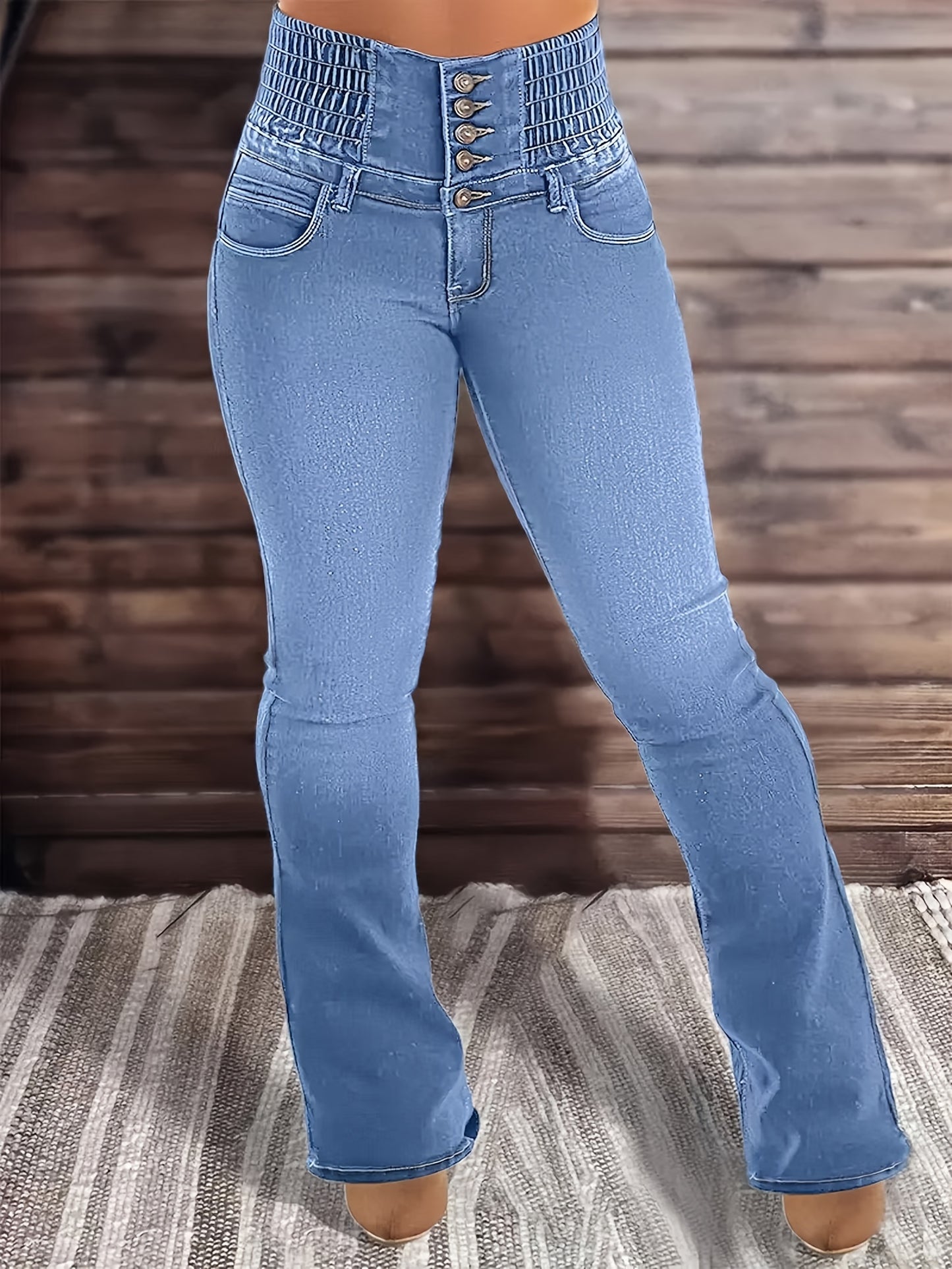 Stretch-Jeans mit hoher Taille und hohem Bund und mehreren Taschen Spandex