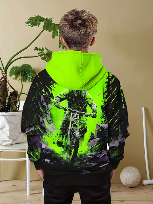Coole Kapuzenpullover mit 3D-Motocross-Fahrer für Jungen