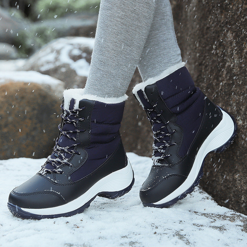 Schnee- und Winterstiefel für Damen mit dickem Absatz, lässige Stiefel mit Plüschfutter