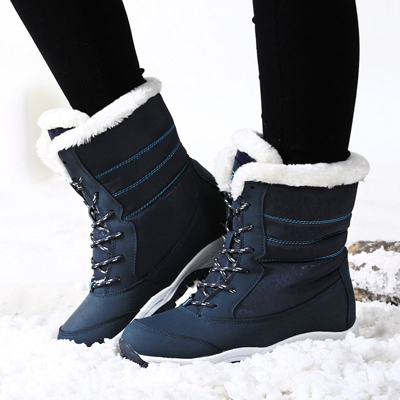 Schnee- und Winterstiefel für Damen mit dickem Absatz, lässige Stiefel mit Plüschfutter