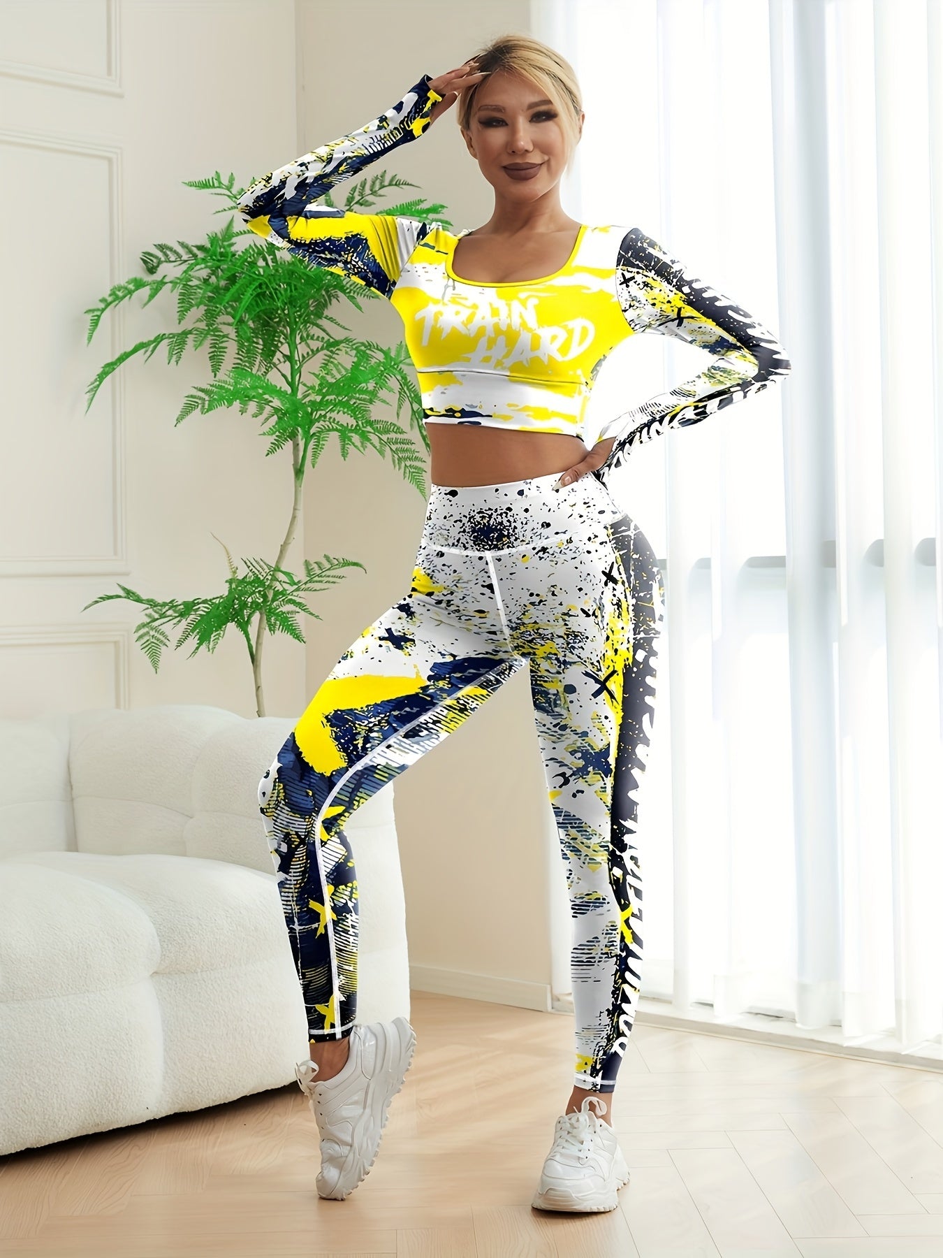 Batik-Sportset für Damen, Activewear-Workout-Oberteil und Leggings