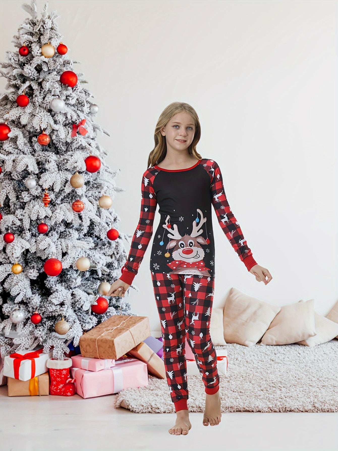 Weihnachtspyjama-Set für die ganze Familie mit Rentier Stretch 2-teilig