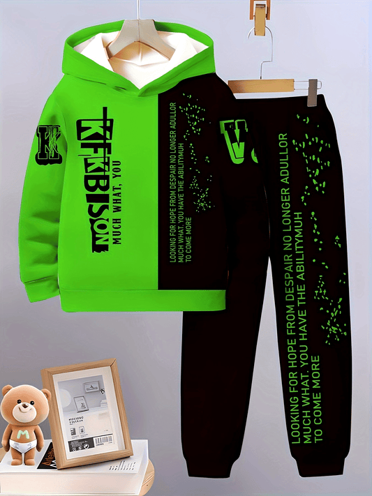 Lässiges Set aus Kapuzenpullover und Jogginghose für Jungen mit 3D-Geometrie-Print