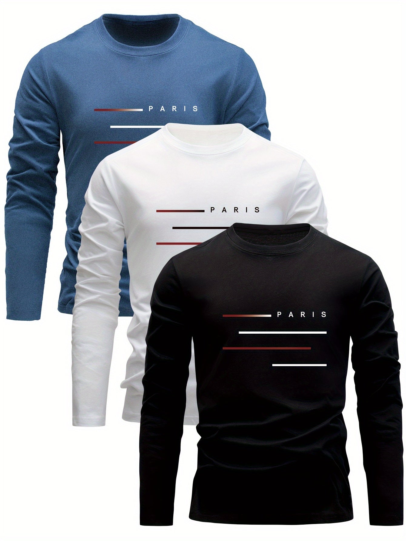 3-teiliges Freizeit-Shirt PARIS aus Baumwolle für Herren – atmungsaktiv, lockere Passform