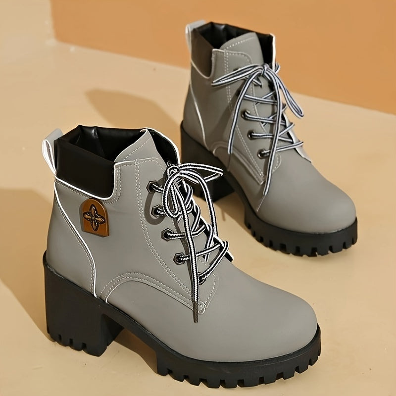 Kurze Stiefel im Westernstil für Damen mit dicken Absätzen, PU-Stiefel