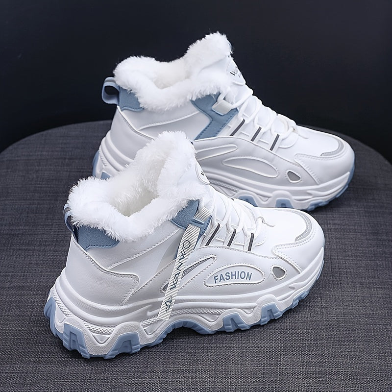 Damen Winterstiefeletten mit Plüschfutter, Thermo-Outdoor-Plateau-Schneestiefel