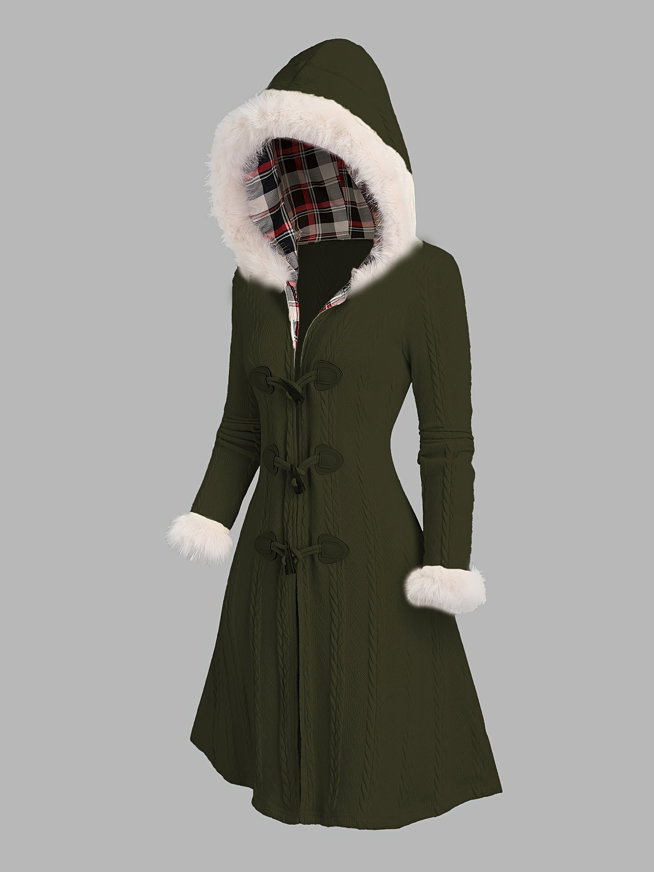 Damen-Strickmantel im Y2K-Stil mit Kapuze mit Kunstpelzbesatz, Herbst Winter