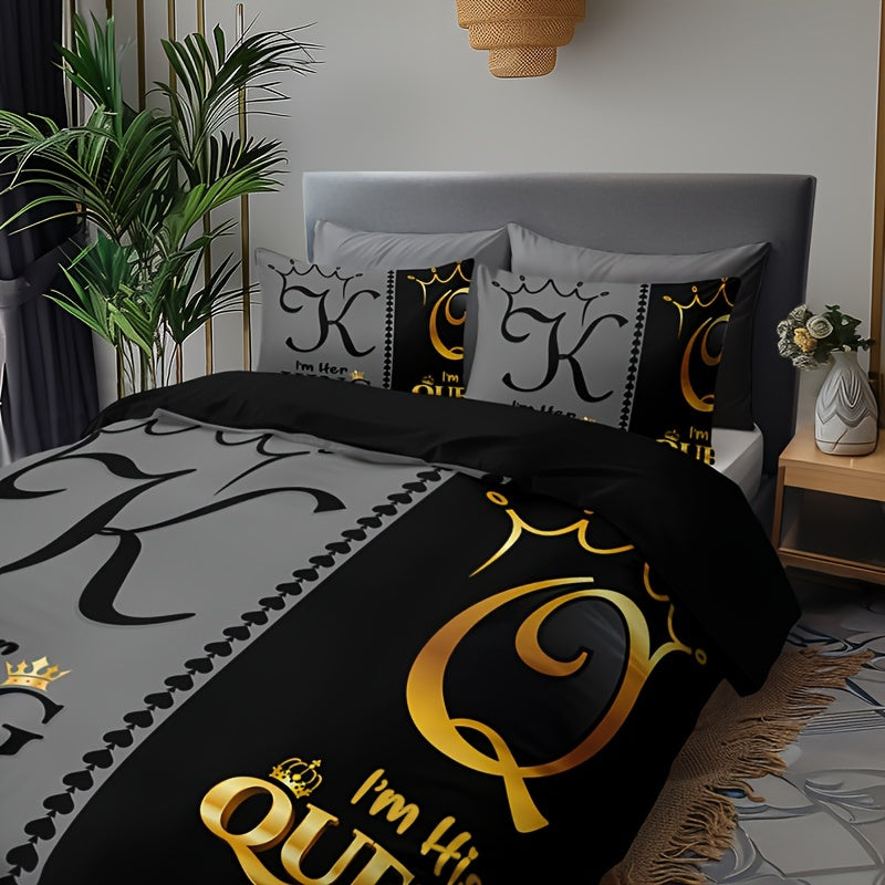 Bettbezug-Set mit Kronenmotiv von King & Queen – 3-teilig