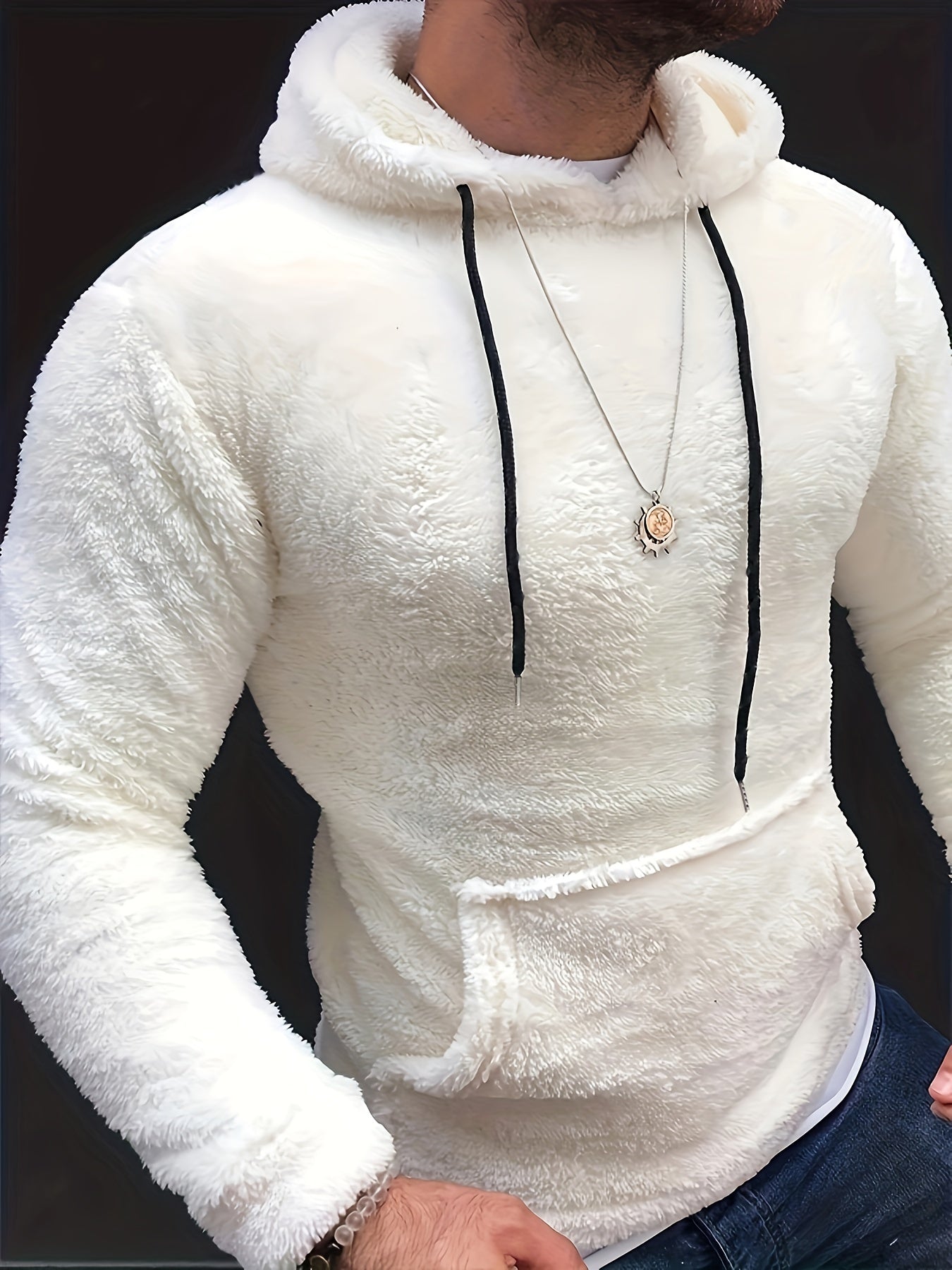 flauschige Hoodies für Herren, lässiger Snuddie-Pullover mit Kapuze und Kängurutasche