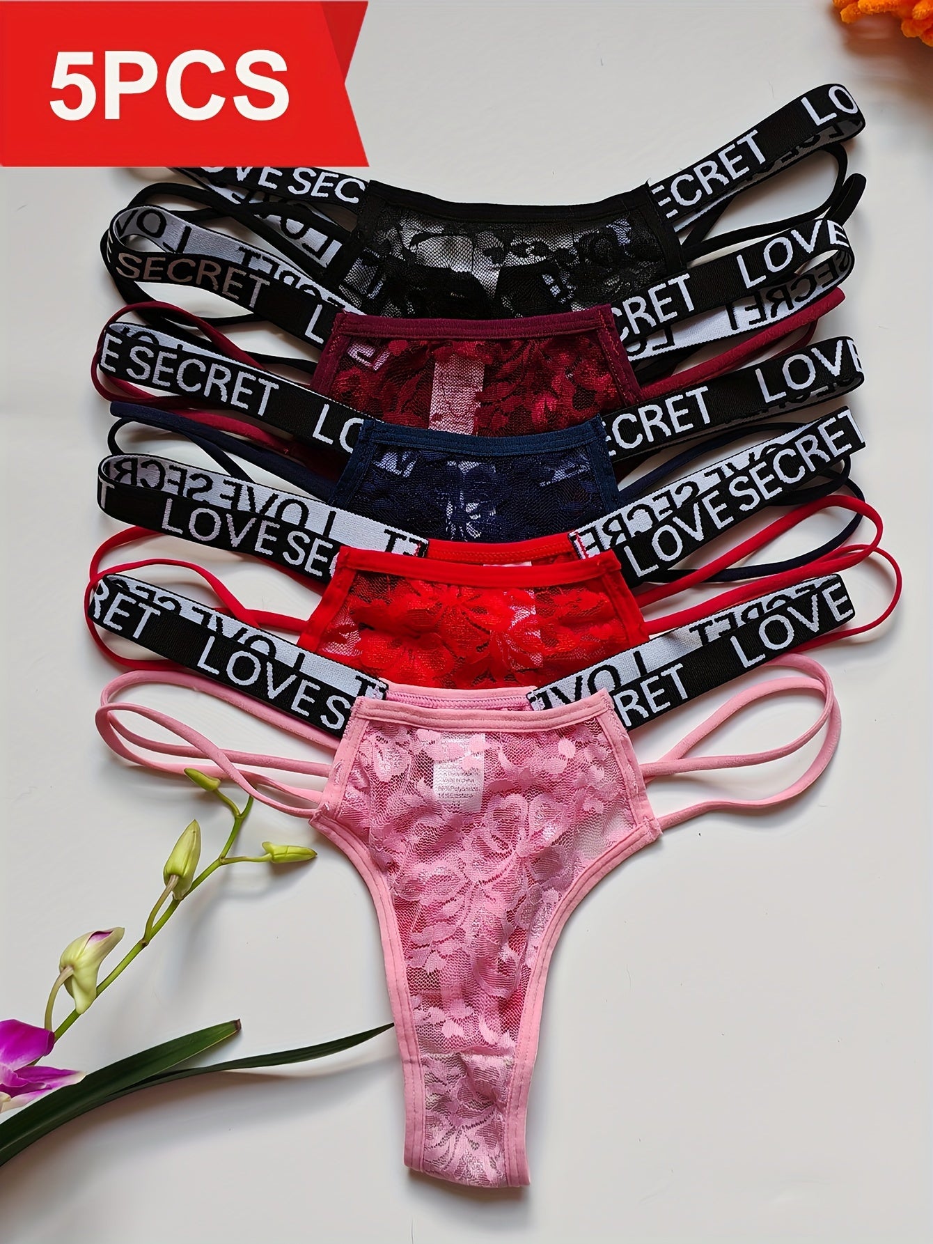 5-teilige Tanga - Set, sexy, bequeme, atmungsaktive, dehnbare Dessous-Höschen