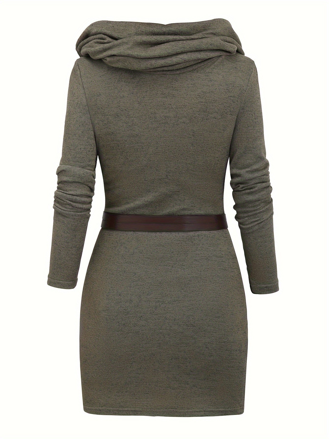 Solides Kapuzenkleid, Y2K Solides Langarmkleid für Frühling & Herbst