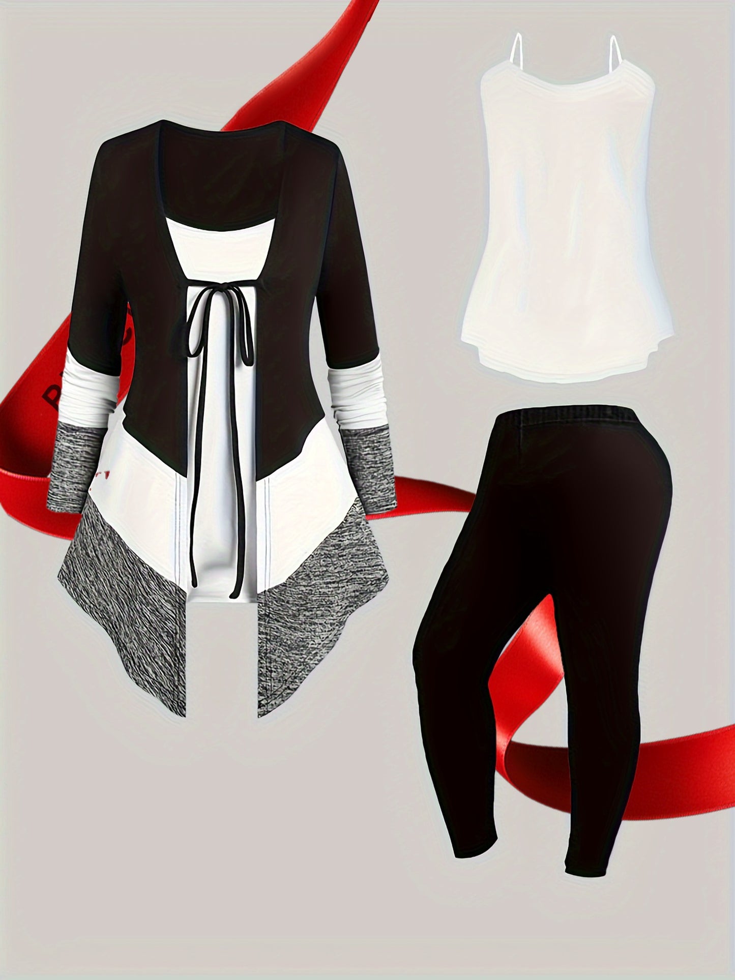 3-teiliges Damen-Set langärmliger Cardigan,  Camisole-Oberteil enge Leggings
