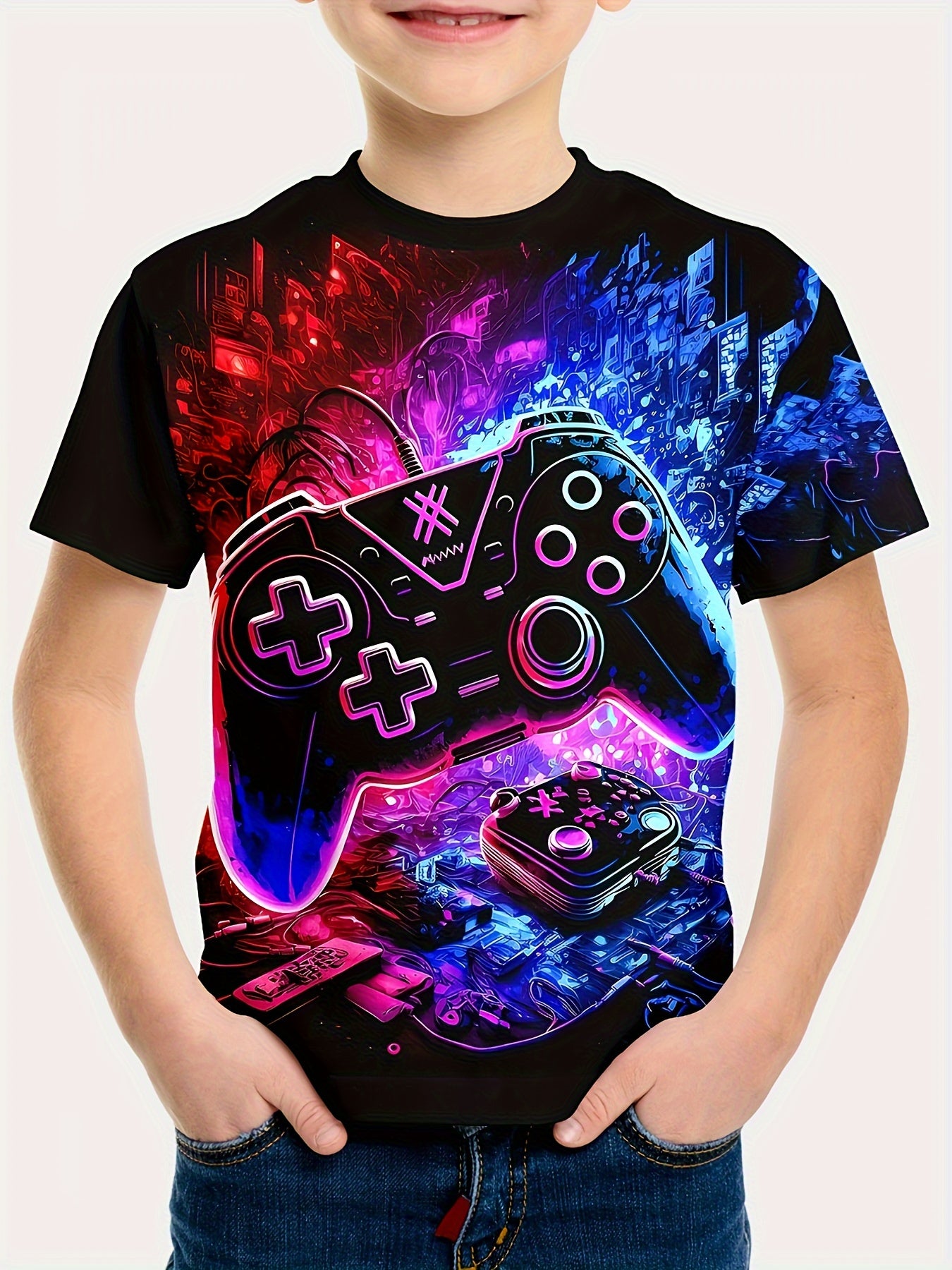 4-teiliges T-Shirt Set für Jungen mit 3D-Druck Game Controller, kurzärmlige T-Shirts