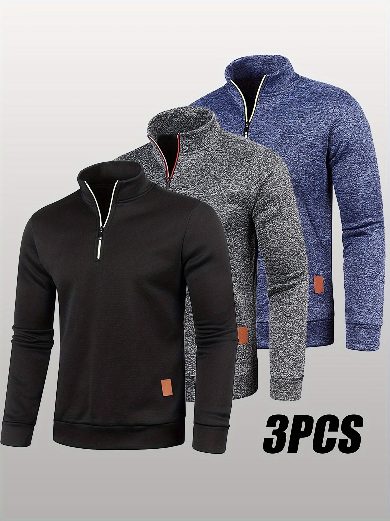 3er-Pack Pullover-Sweatshirts Set für Herren – mit Kragen und Reißverschluss