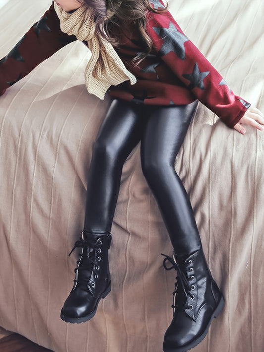 Mädchen PU Leder Leggings Warme Leggings Für Herbst Winter Party Street Wear Geschenk