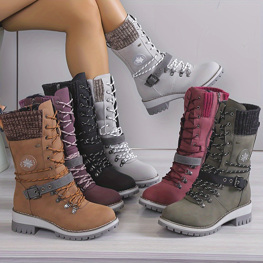 Modische Thermo-Stiefel für Damen, gestrickte Stiefel mit seitlichem Reißverschluss