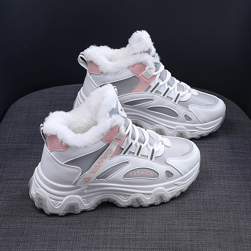 Damen Winterstiefeletten mit Plüschfutter, Thermo-Outdoor-Plateau-Schneestiefel