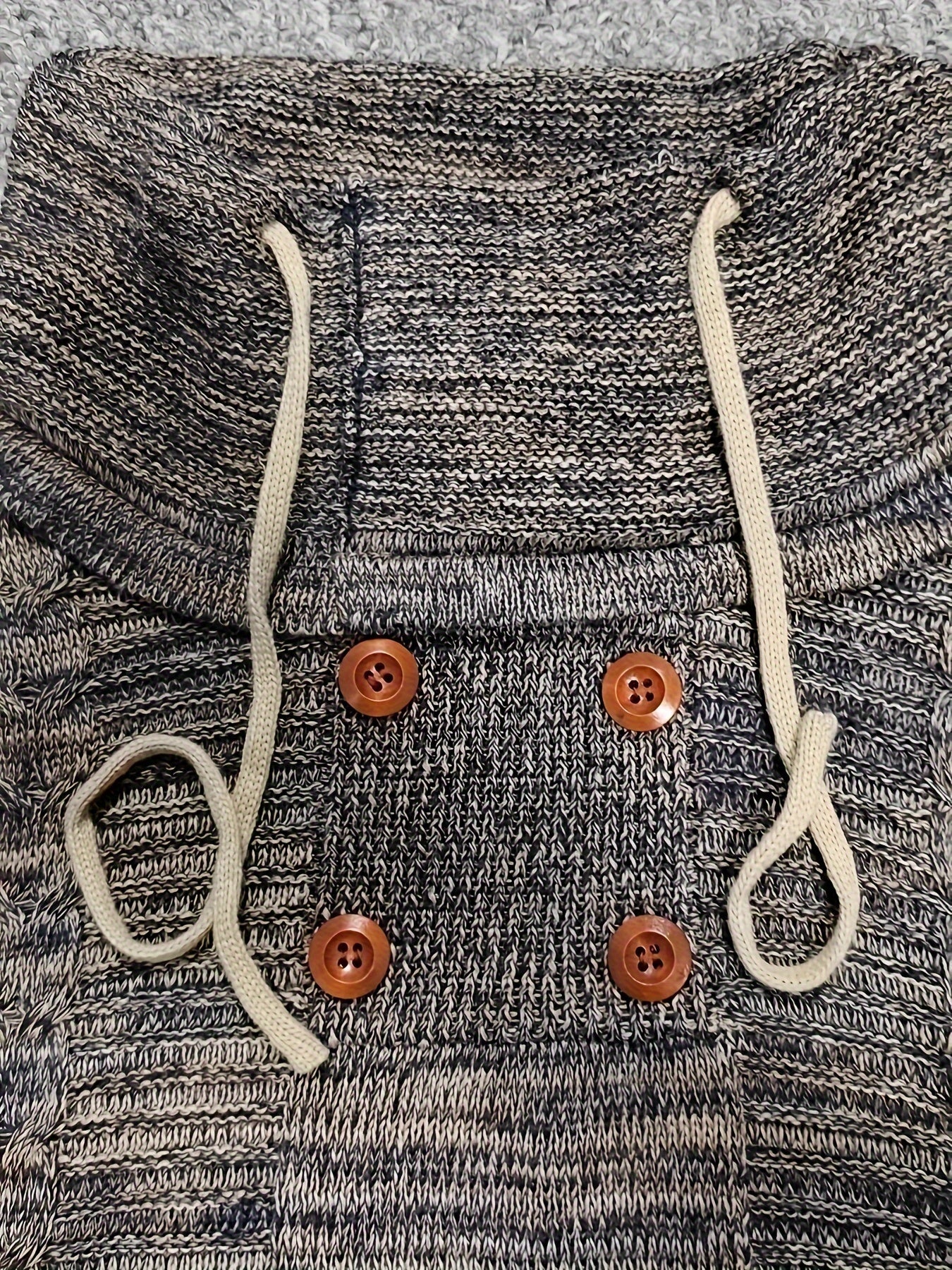 Herren Retro Langarm Strickpullover mit Wasserfallausschnitt und Kordelzug