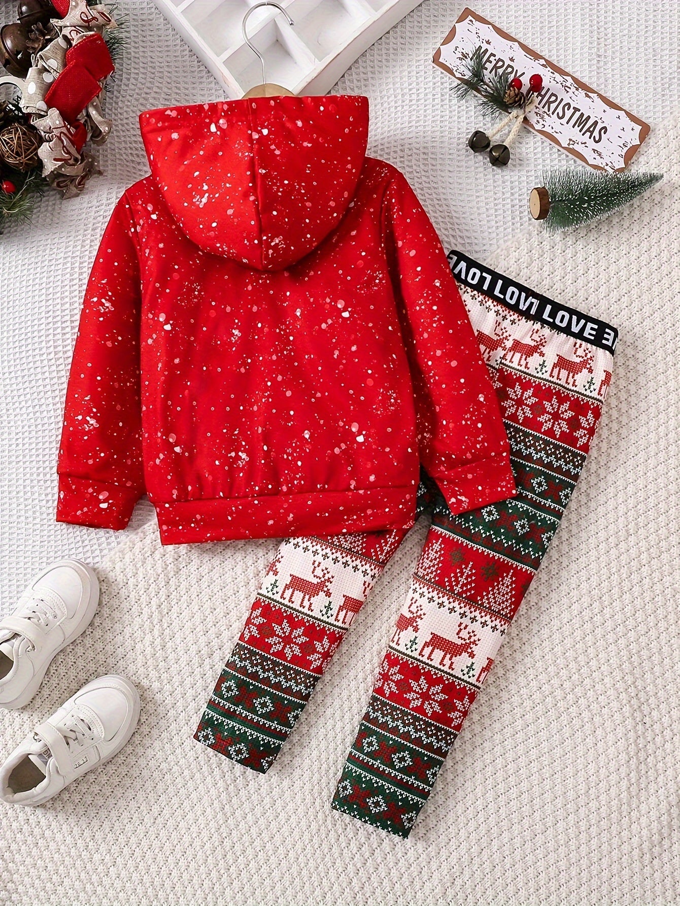 2-teiliges Set aus Kapuzenpullover und Leggings mit Cartoon  für Mädchen – langärmlig