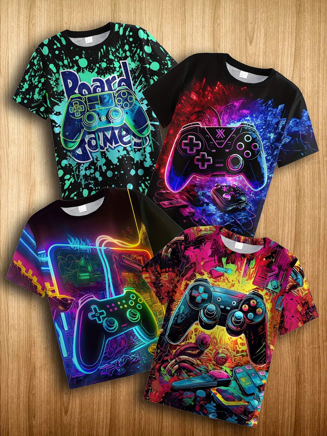 4-teiliges T-Shirt Set für Jungen mit 3D-Druck Game Controller, kurzärmlige T-Shirts