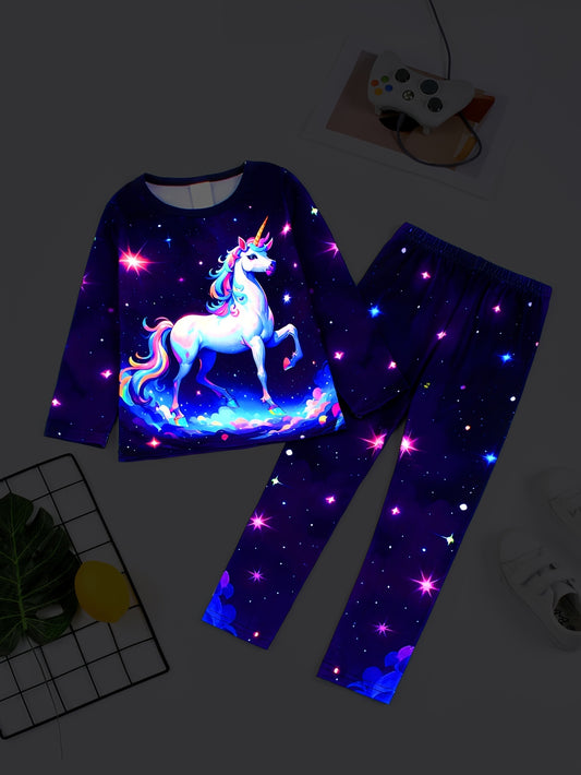 2-teiliges Schlafanzug/Pyjama-Set für Mädchen, lässiges 3D-Digitaldruck-Set