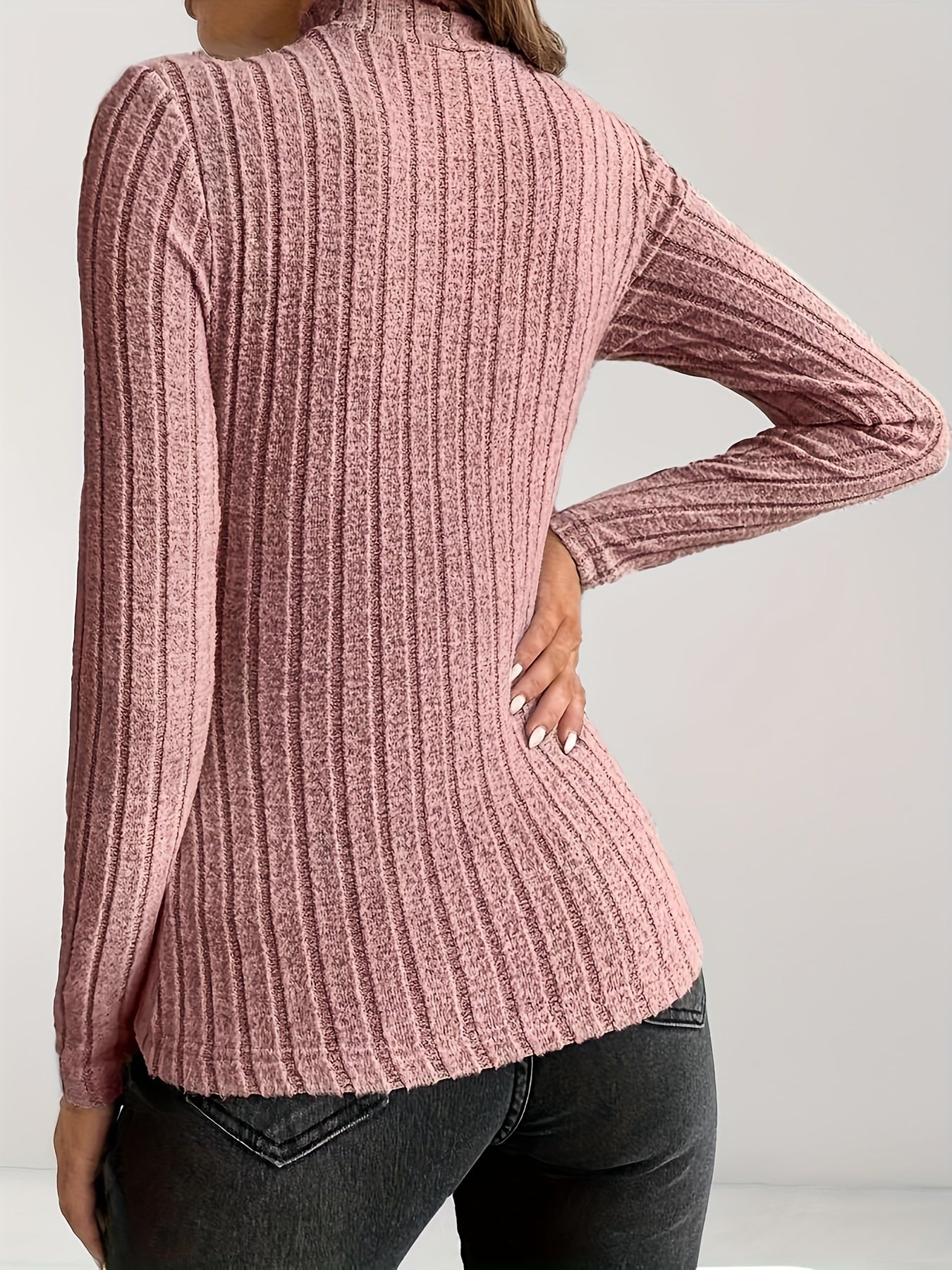 Einfarbiges Long-Shirt mit Rundhalsausschnitt, Pullover Rollkragen