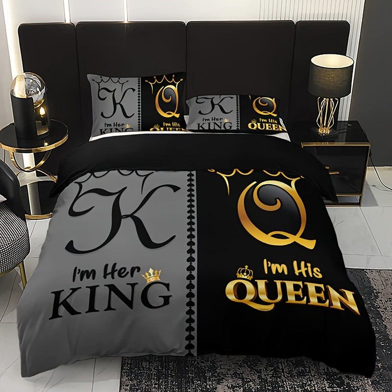 Bettbezug-Set mit Kronenmotiv von King & Queen – 3-teilig
