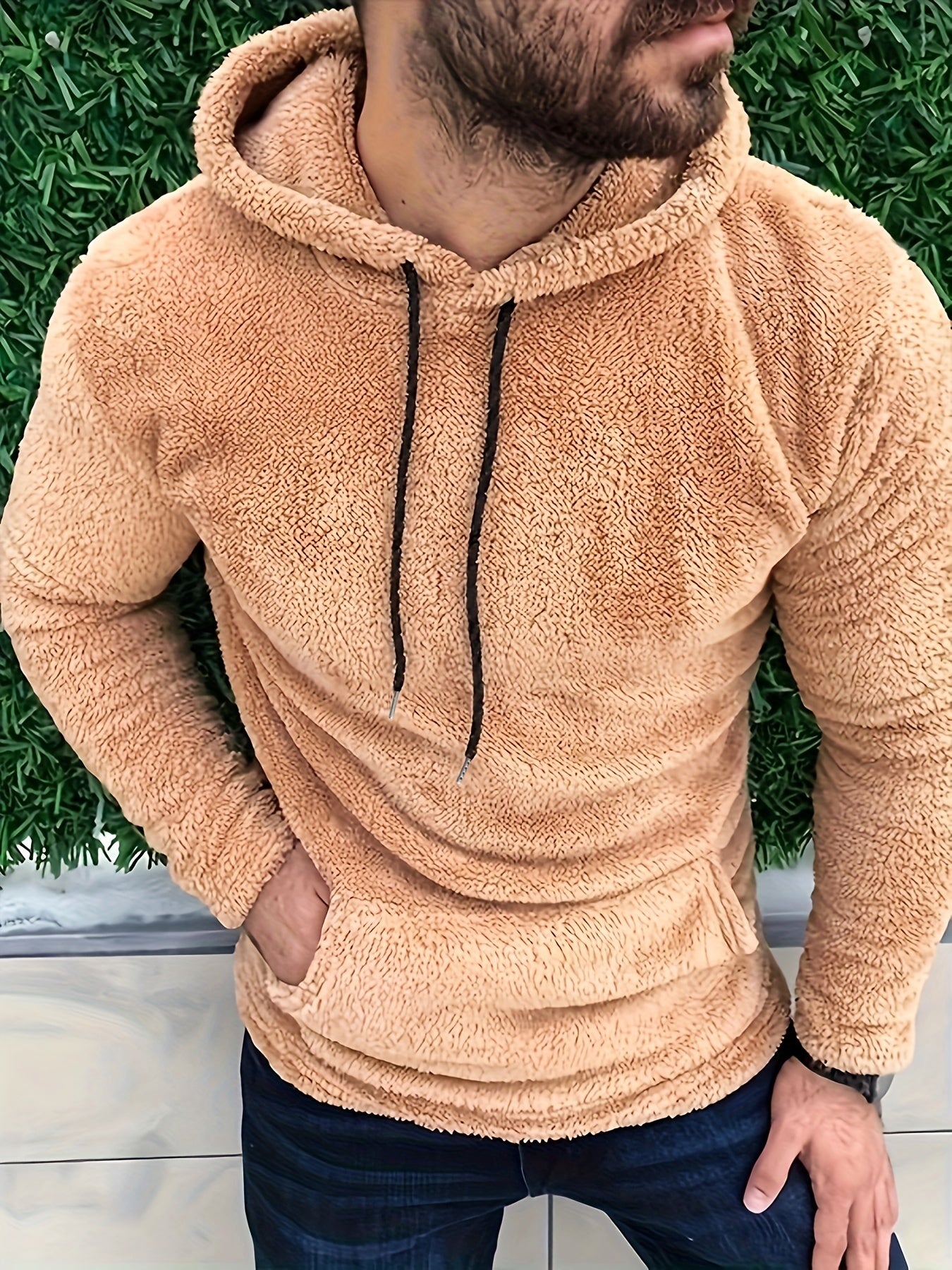 flauschige Hoodies für Herren, lässiger Snuddie-Pullover mit Kapuze und Kängurutasche