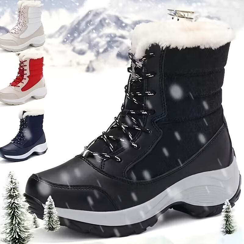 Schnee- und Winterstiefel für Damen mit dickem Absatz, lässige Stiefel mit Plüschfutter