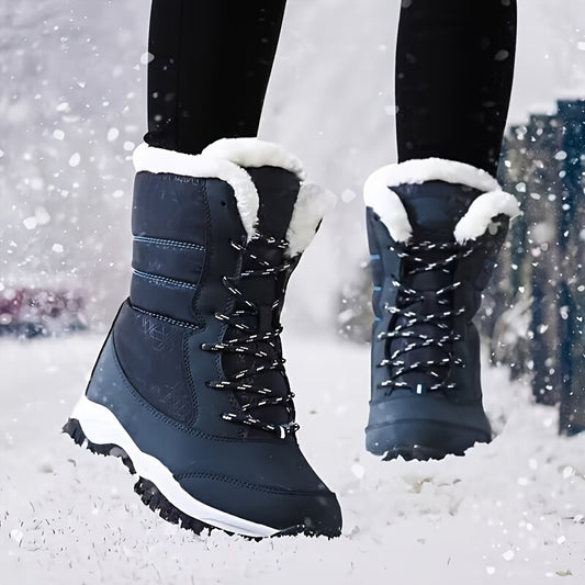 Schnee- und Winterstiefel für Damen mit dickem Absatz, lässige Stiefel mit Plüschfutter
