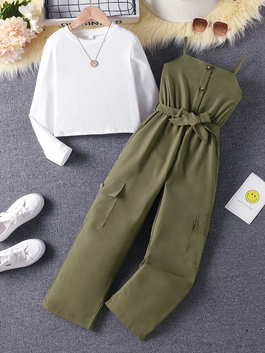GOKISTOTR 2-teiliges Outfit-Set für Mädchen –Langarm-Shirt und stylischer Overall