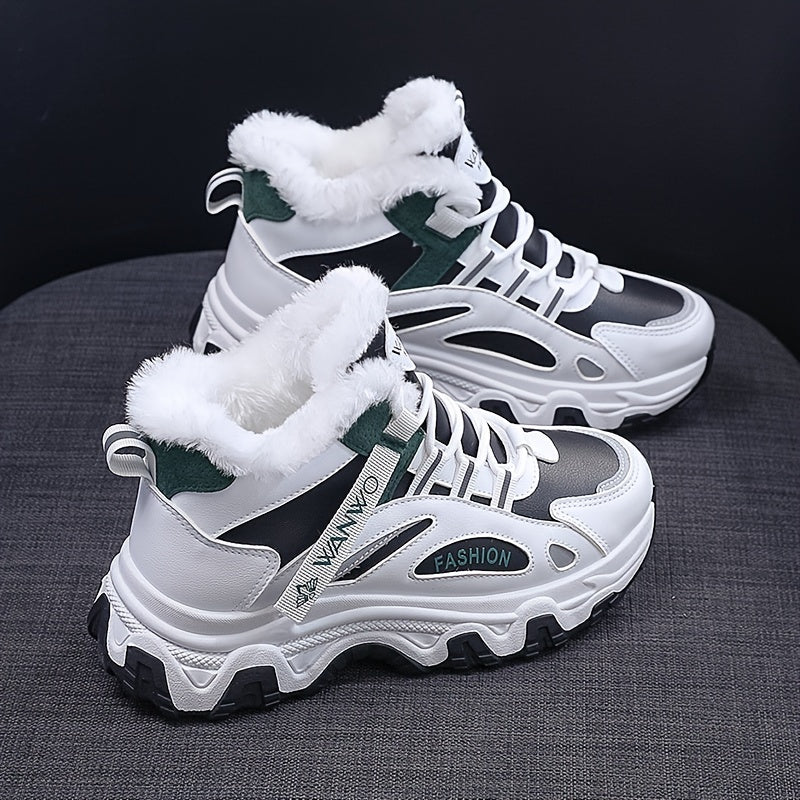 Damen Winterstiefeletten mit Plüschfutter, Thermo-Outdoor-Plateau-Schneestiefel