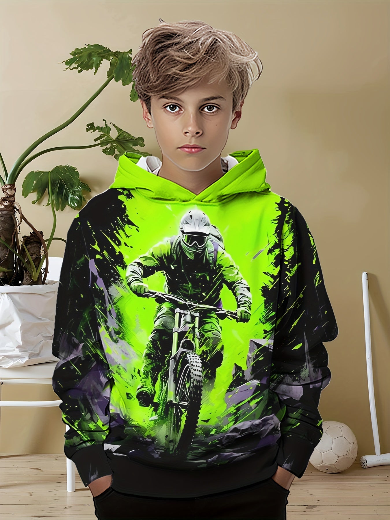 Coole Kapuzenpullover mit 3D-Motocross-Fahrer für Jungen