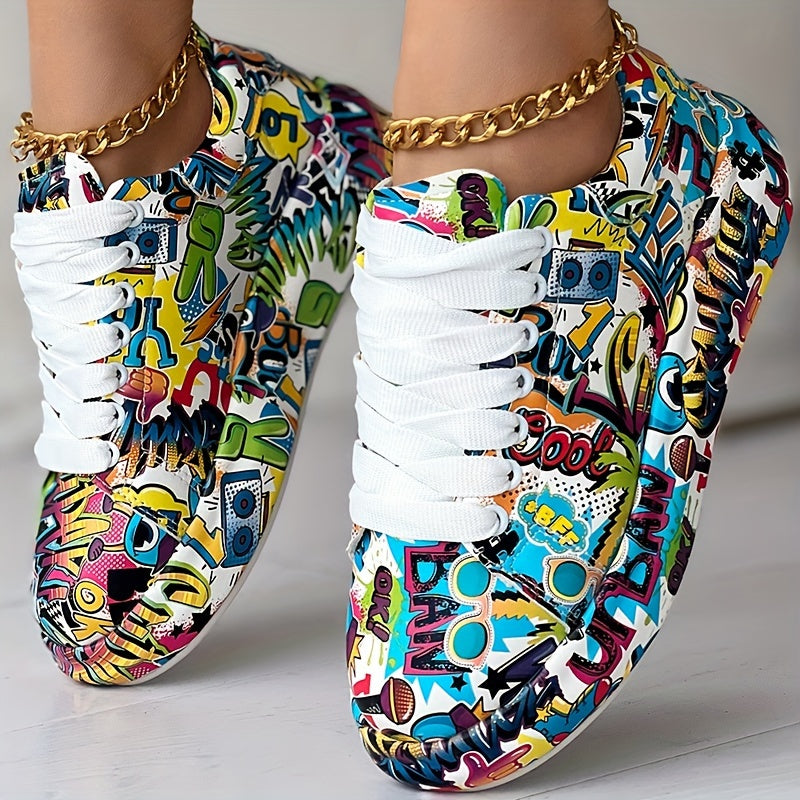 Sneaker mit Graffiti-Print für Damen, lässige Skateschuhe