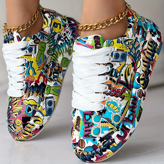 Sneaker mit Graffiti-Print für Damen, lässige Skateschuhe