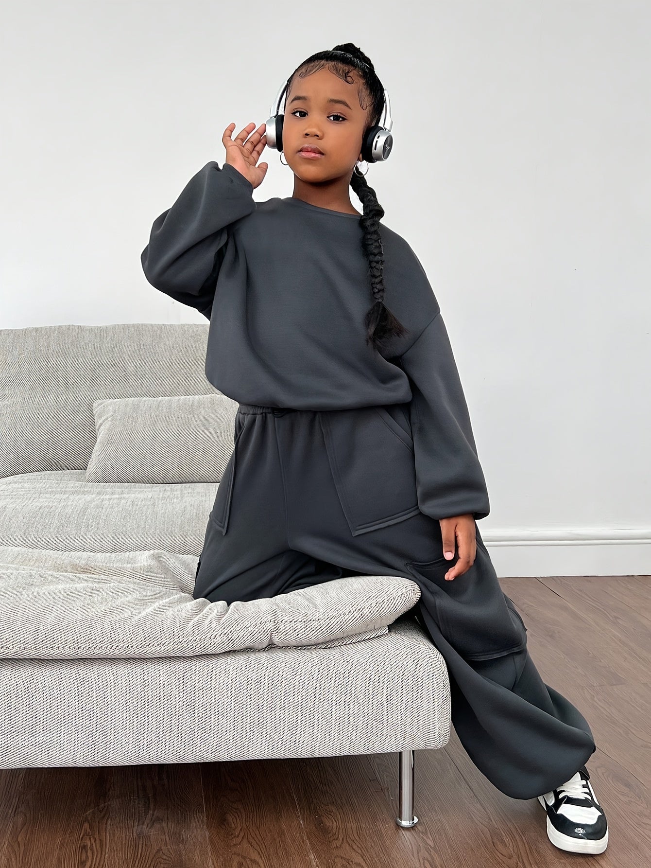 Street Style Girl's 2-tlg., bequemes Langarm-Sweatshirt + Cargohose Hip Hop