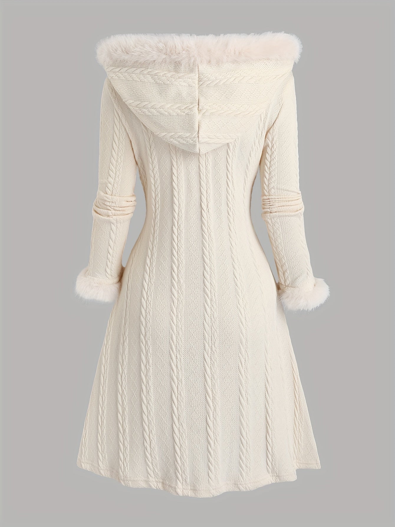 Damen-Strickmantel im Y2K-Stil mit Kapuze mit Kunstpelzbesatz, Herbst Winter