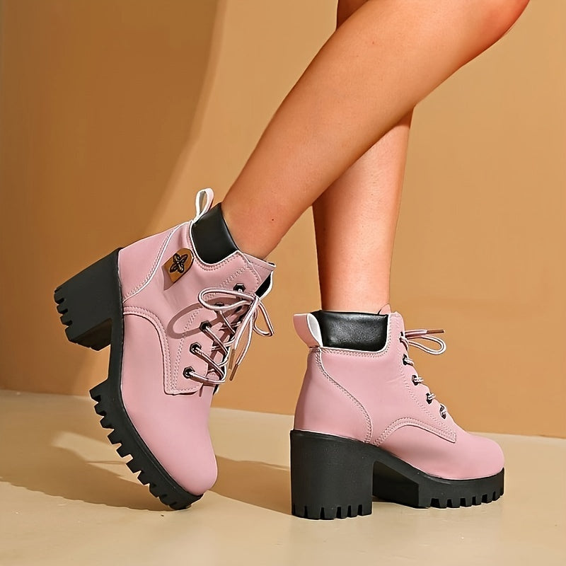 Kurze Stiefel im Westernstil für Damen mit dicken Absätzen, PU-Stiefel