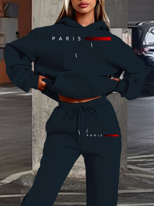 Paris lässiges Hoodie- und Jogginganzug-Set für Damen Herbst/Winterkollektion
