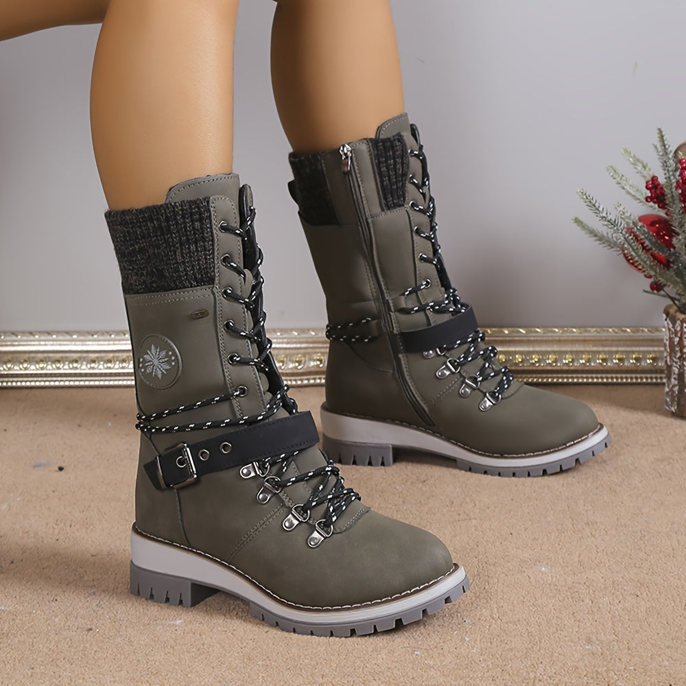 Modische Thermo-Stiefel für Damen, gestrickte Stiefel mit seitlichem Reißverschluss